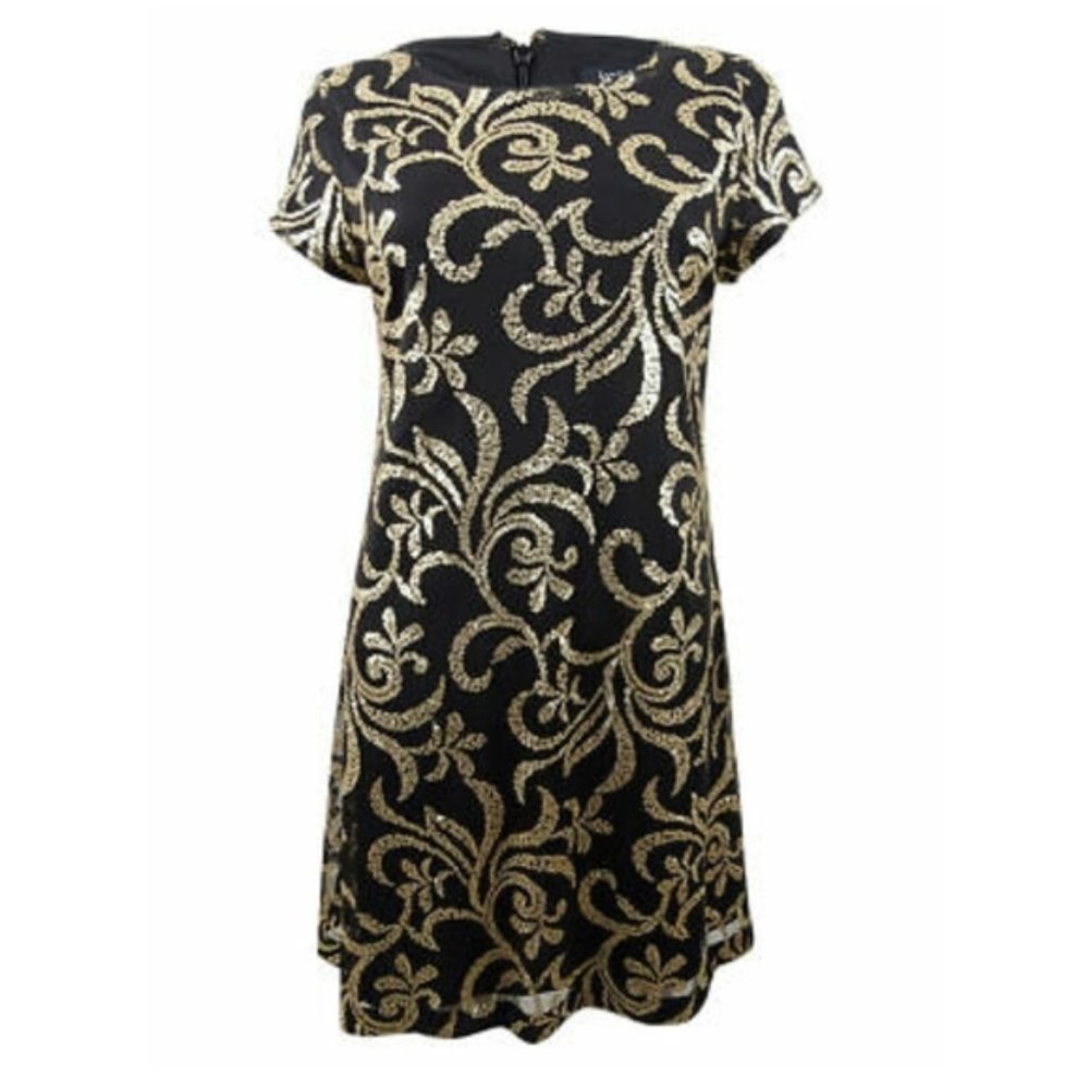 Black Gold Sequin Embellished Cocktail Dress; Excellent Condition; Worn Once - Picture 6 of 14